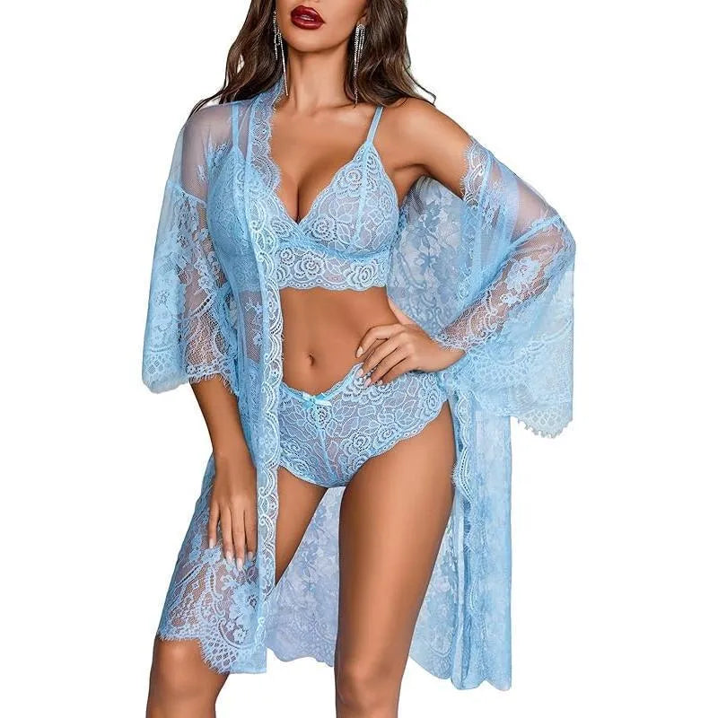 Lace fabric ladies underwear set available in multiple colours with polyester fibre composition
