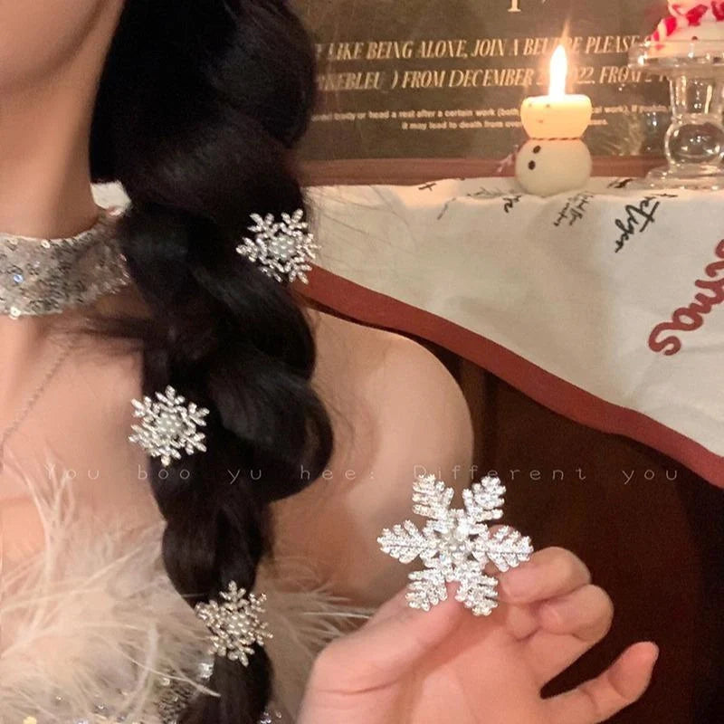 Crystal snowflake pearl hair clip with antlers or branches design for winter fashion