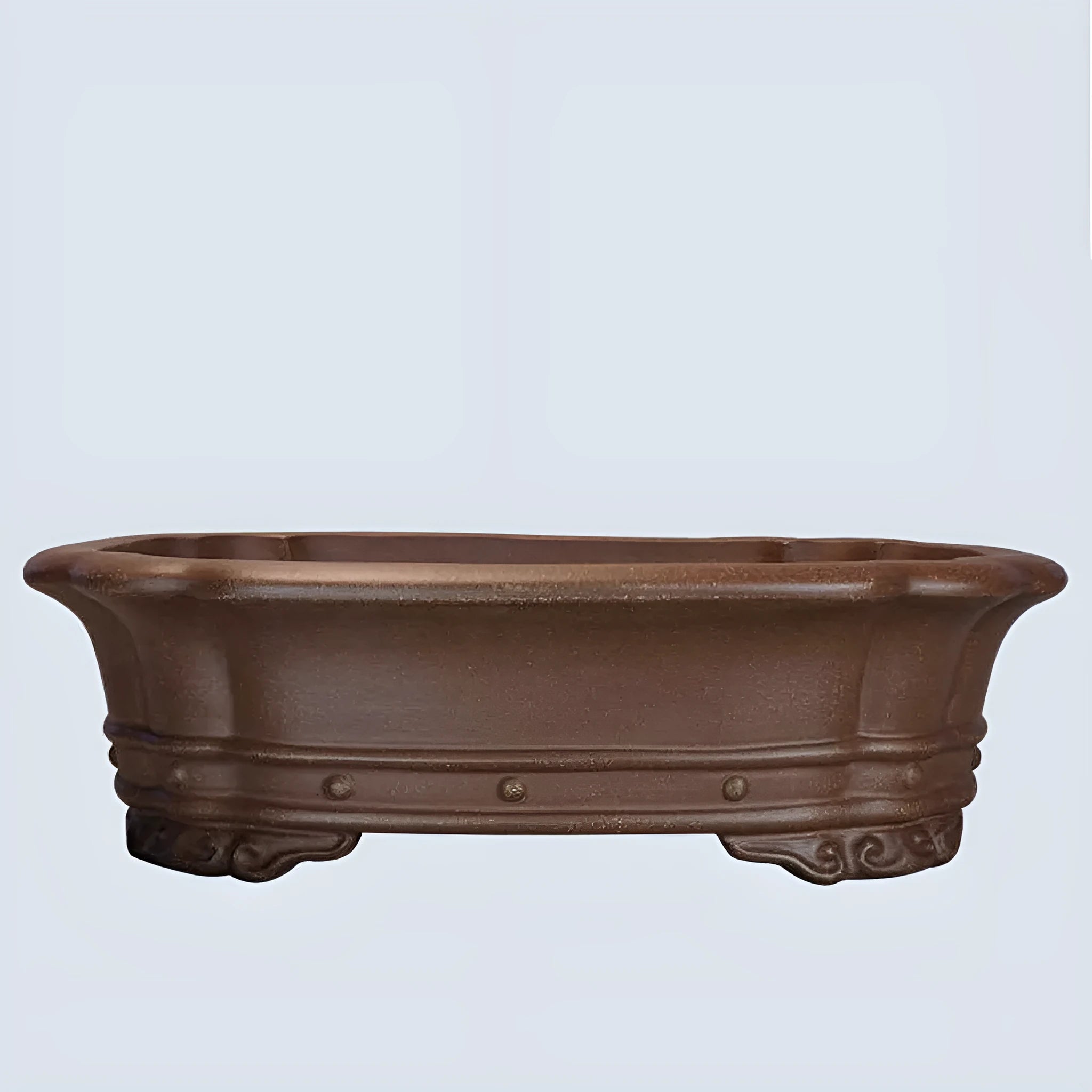 Handmade rectangular purple sand clay begonia flower pot for desktop plants, antique style.