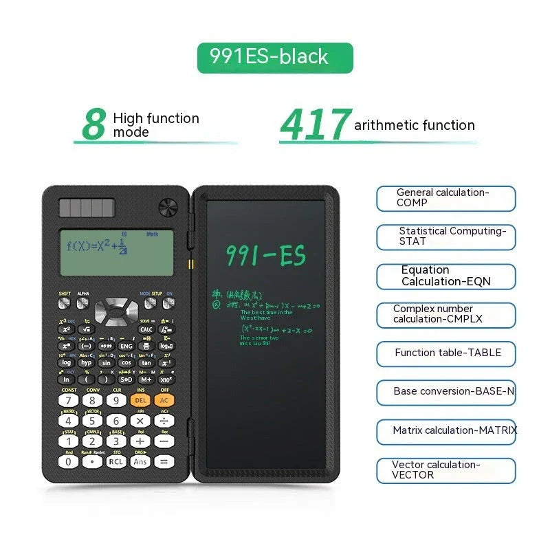 Foldable scientific calculator with integrated digital notepad for versatile productivity