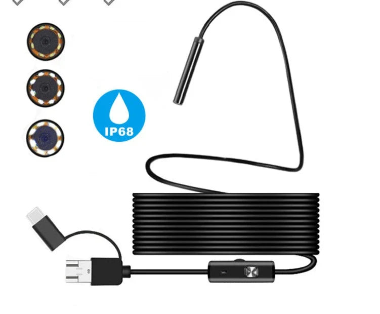 3-in-1 USB endoscope camera with adjustable LED lights, waterproof design, and high-resolution 1200P CMOS sensor