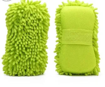 Silver green chenille car wash sponge measuring 14x25cm with spiral wool construction