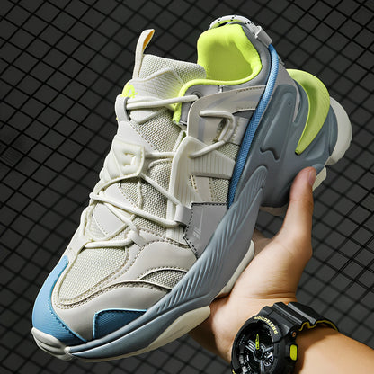 Thick soled sports shoes in beige with 4-6cm height boost, breathable synthetic leather upper and lightweight PU sole, size 36-45