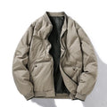 Loose thick cotton-padded coat with stand-up collar in neutral colours for winter warmth