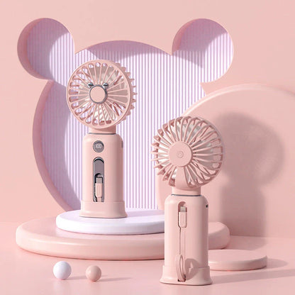 Portable 2-in-1 handheld fan with fast charging capability in vibrant colors