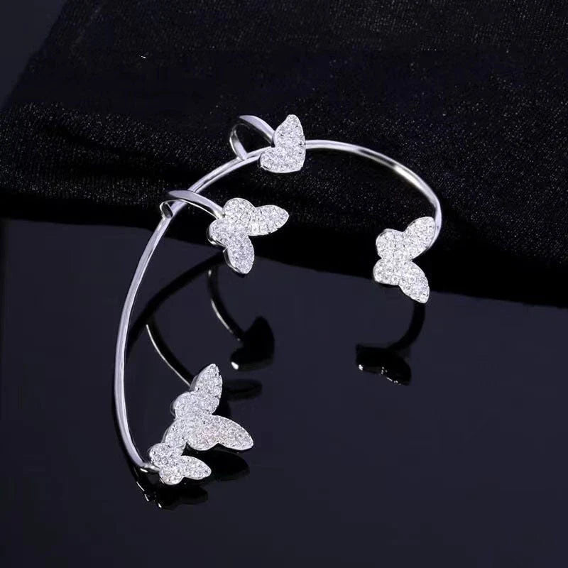 Sparkling butterfly-shaped ear cuffs with zircon stones, designed for fashionable jewelry without piercing