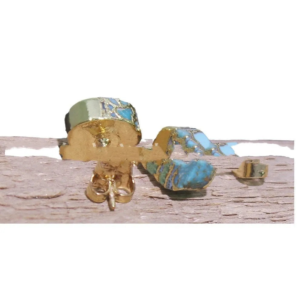 Natural stone bohemian style stud earrings with irregular shapes and silver-plated settings in colour ER1031