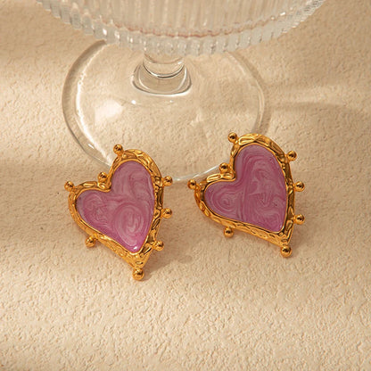 Sweet Magic Purple Love stainless steel heart ear studs in pink
