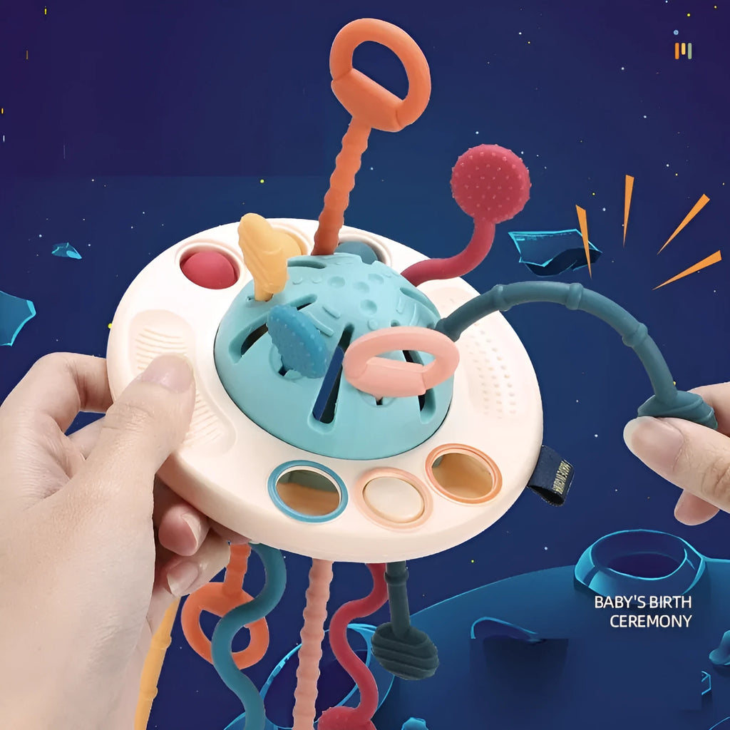 Sensory development silicone finger lala play toy in ABS food grade silicone, 12x21cm, on a light background