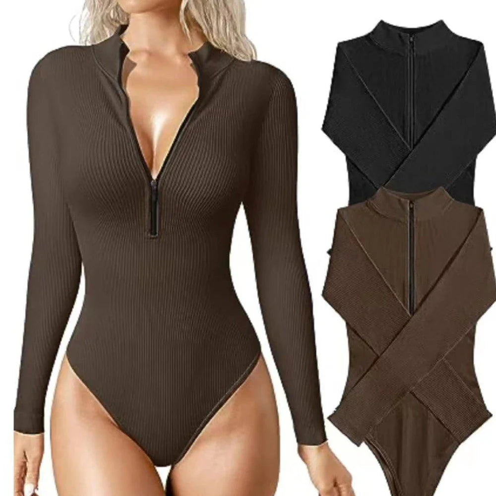 Women's long sleeve zipper jumpsuit with seamless slimming shapewear in various colours