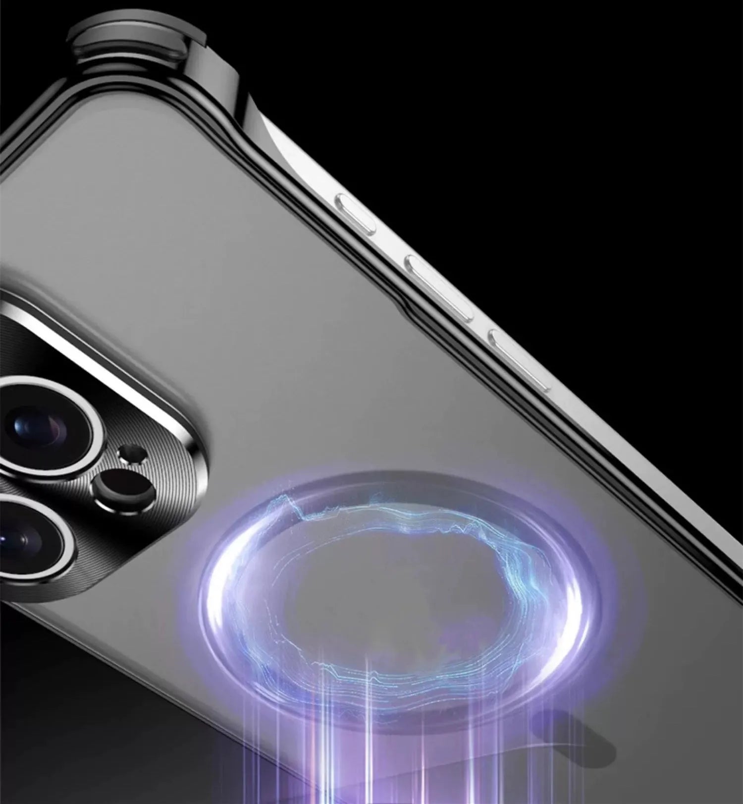 Black matte magnetic suction ultra-thin phone case for iPhone with metal frame and PC backboard