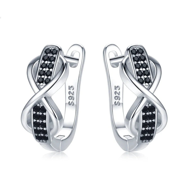 Copper earrings with micro inlaid zircon and black finish