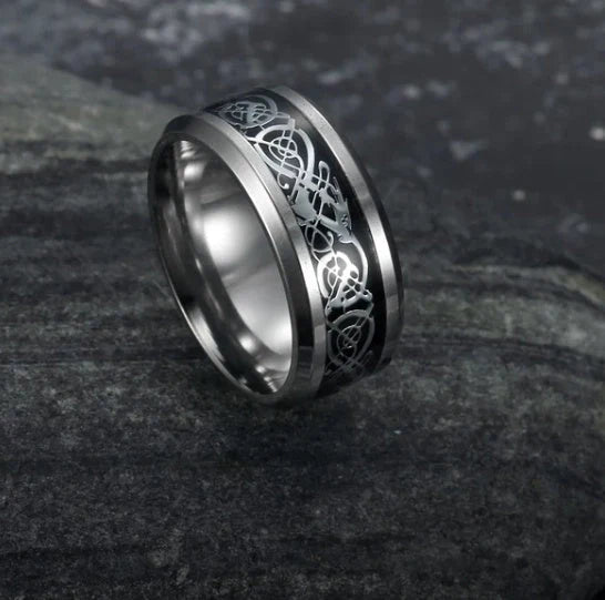Asgard Crafted Basilisk Scale Wedding Ring in titanium steel with vintage design