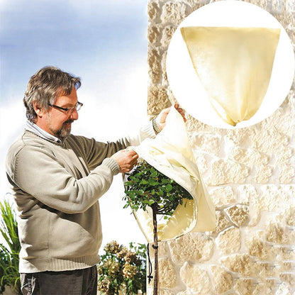 Adjustable plant cover in beige color, designed to protect plants from cold weather and harsh winter conditions
