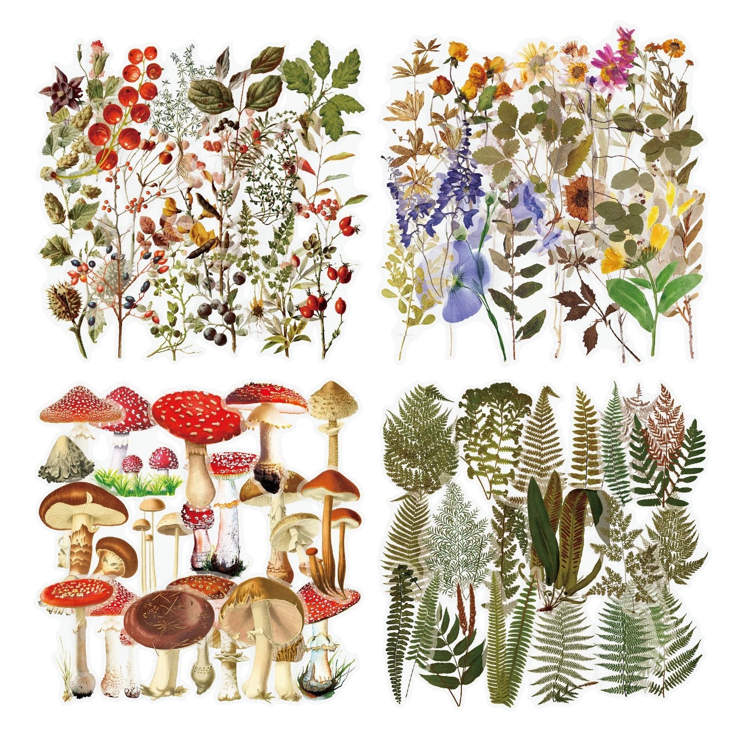 Retro flower and mushroom DIY stickers in various colours for creative projects