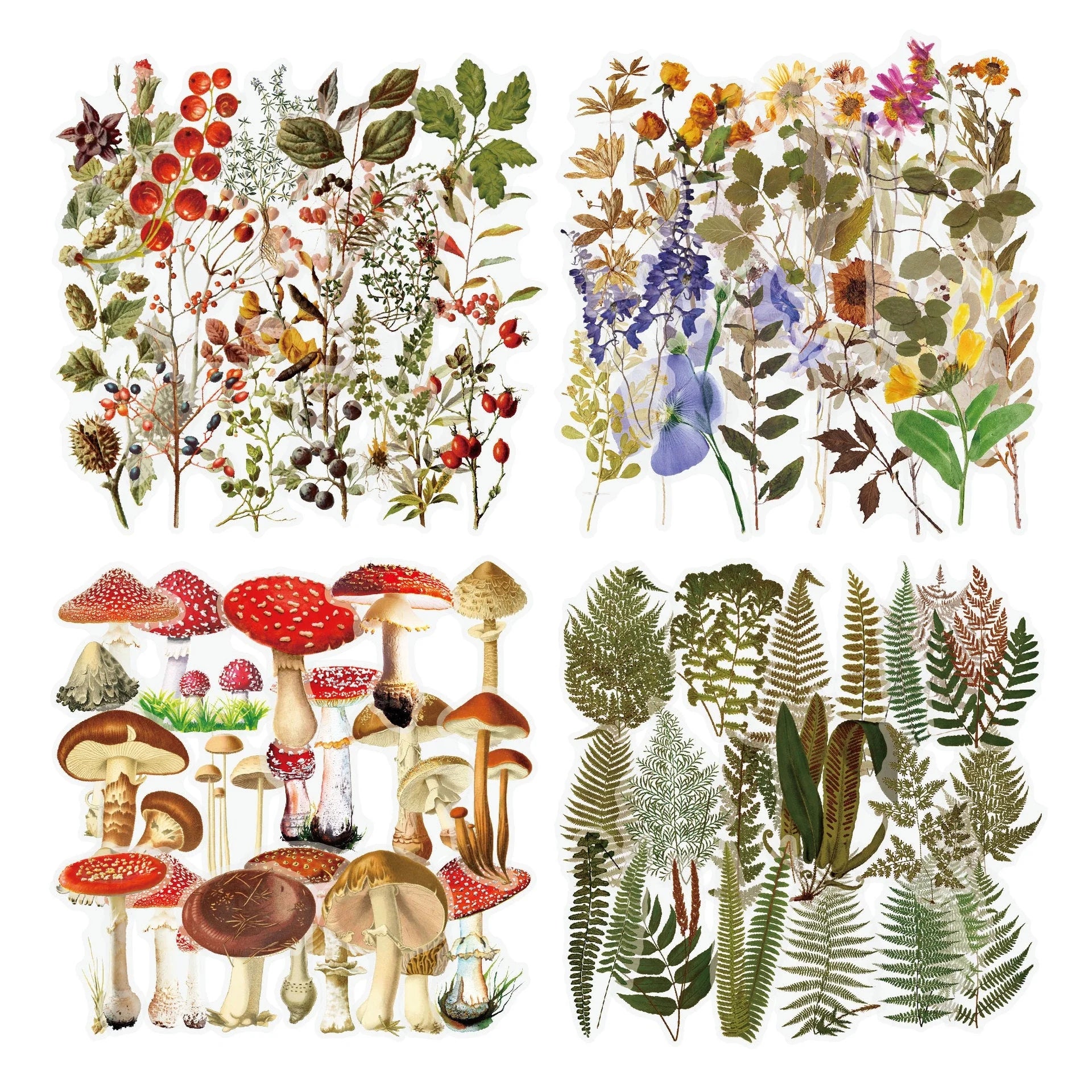 Retro flower and mushroom DIY stickers in various colours for creative projects