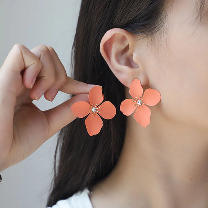 Colorful flower stud earrings in alloy with floral design for women