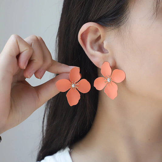 Colorful flower stud earrings in alloy with floral design for women