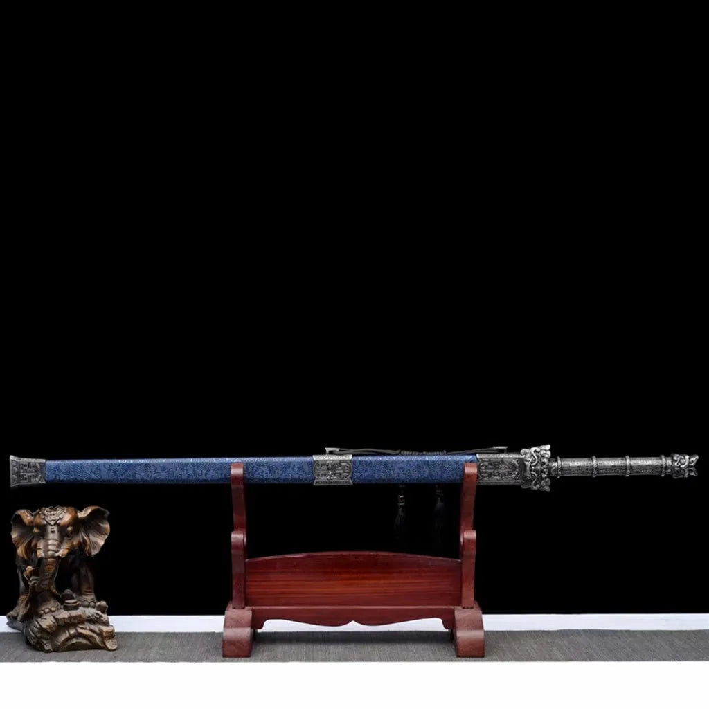 Ancient Tang-style unsharpened sword with high manganese steel blade and solid wood scabbard with leather covering