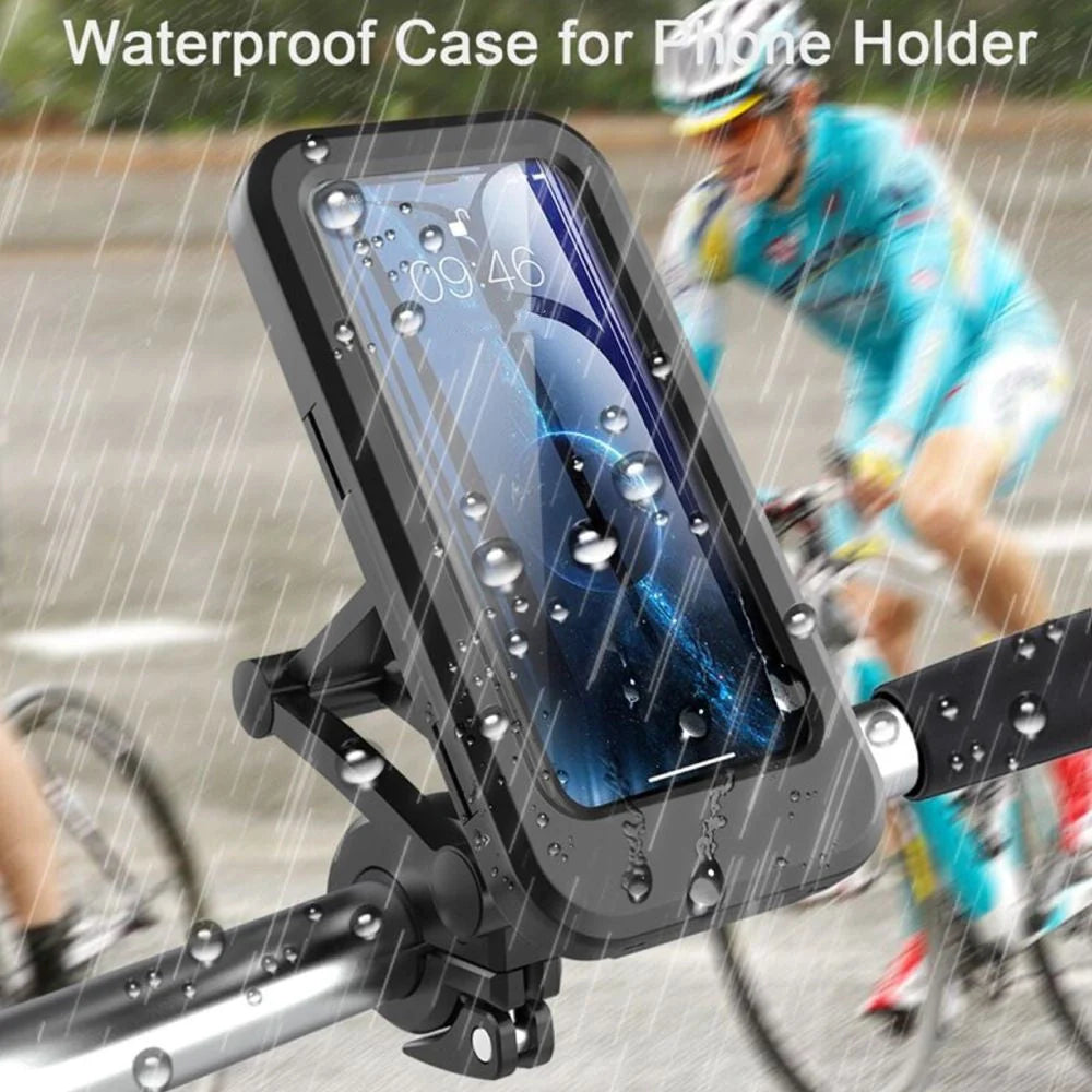 Waterproof mobile phone stand for bicycles and motorcycles with adjustable angles