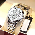Fashion jewelry hollow men's watch with waterproof luminous calendar display in black steel black surface colour