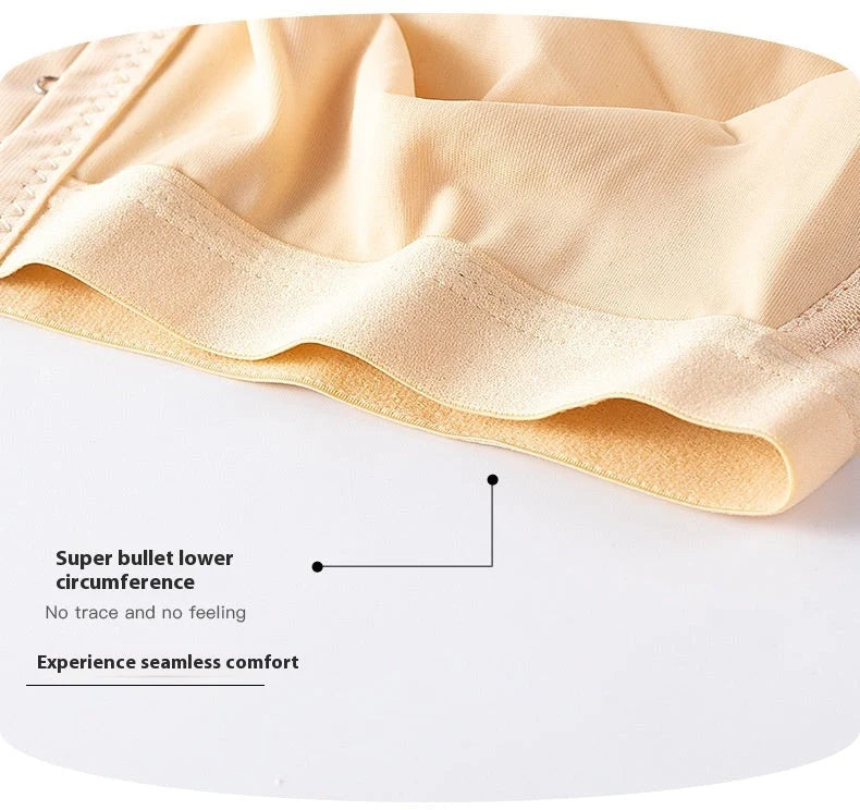 Front Buckle Closed Sports Bra in plus sizes, available in white, black, and apricot