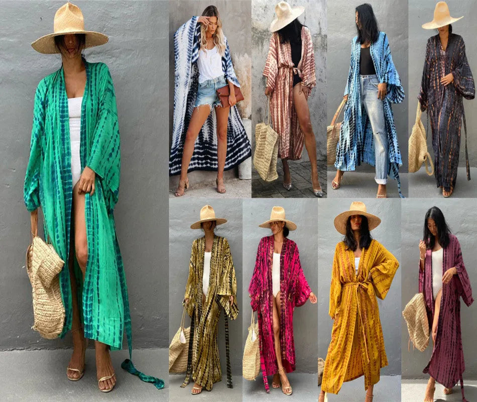 Printed loose cotton beach cover-up blouse in multiple colour options
