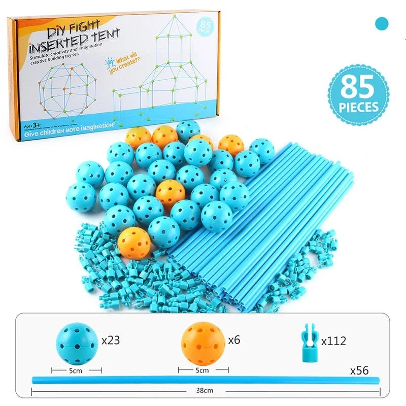 Kids DIY 3D Construction Fort Building Kit with sticks and balls for creative play