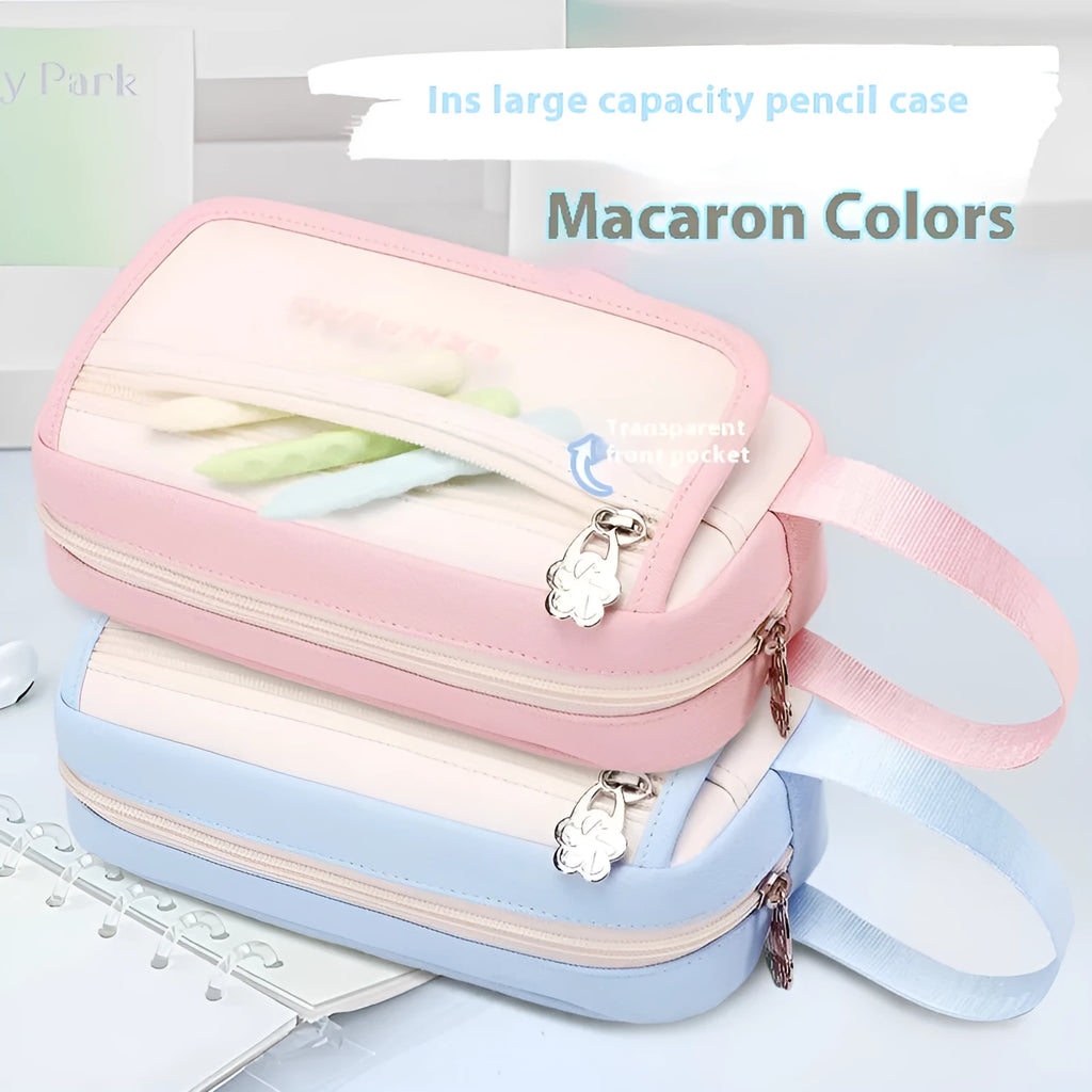 Large capacity Oxford fabric stationery bag in Korean style, pink colour, for students