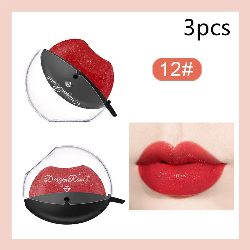 Lazy Lips pearlescent glitter lipstick in DR01 to DR12 shades, 9.8g non-stick cup formula