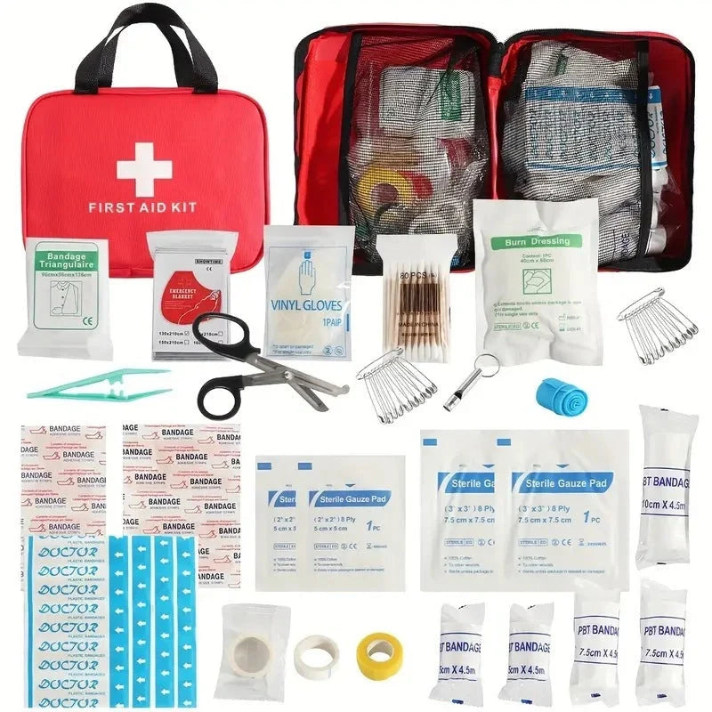 Large red medical rescue kit for car emergencies and outdoor travel