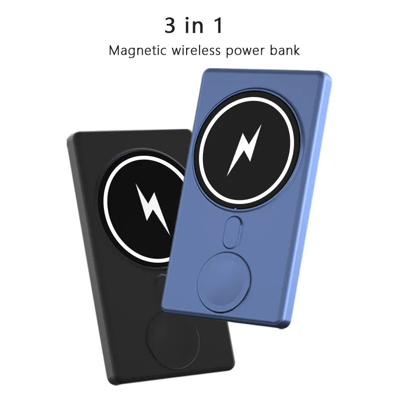 Black three-in-one magnetic wireless charging power bank showing ultra-thin 13mm design