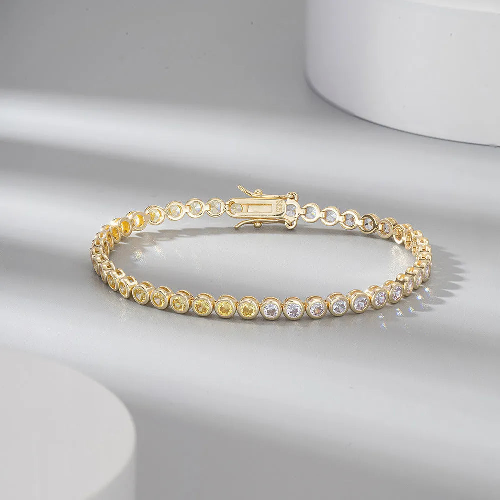S925 sterling silver bracelet with round zircon stone and electroplated 14k gold or white gold finish