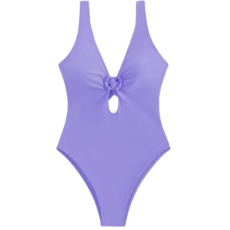 Women's solid colour one-piece swimsuit in eight options including light purple and rose red