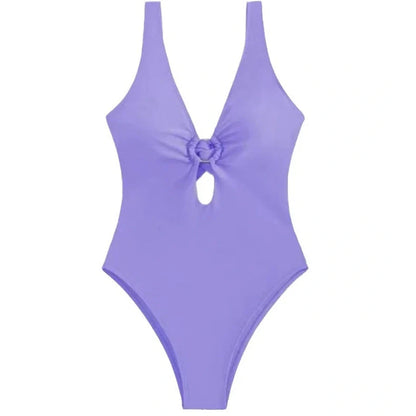 Women's solid colour one-piece swimsuit in eight options including light purple and rose red