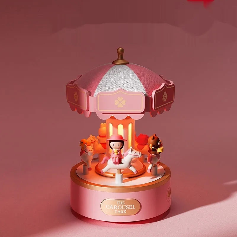 Carousel music box ambience light with USB charging, built-in battery, rotating design, and colour options Sweet Dream Girl Eternal Love Merry Christmas