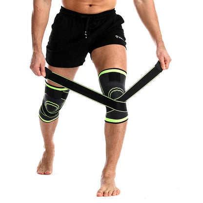 Breathable sports knee pads in fluorescent green, orange, and black for cycling and basketball