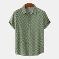 Men's plus size floral cotton cardigan shirt with short sleeves in light blue, slim fit, pointed collar