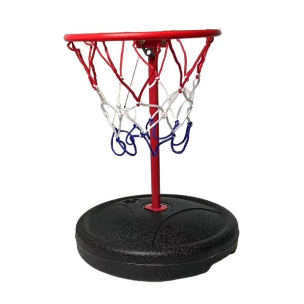 Floating plastic water basketball hoop with 23x17.5cm backboard and 61cm pole in a swimming pool