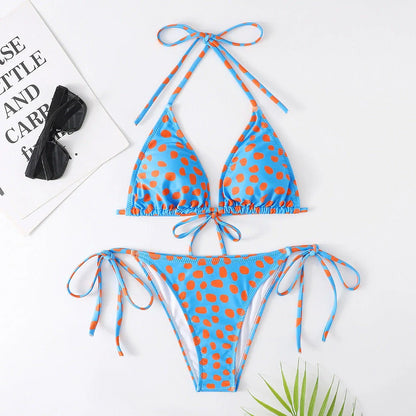 Women's multicolour printed bikini with quick-dry fabric and elastic fit in dot pattern designs