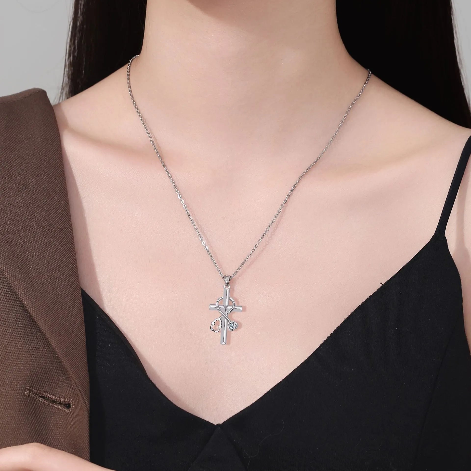 Women's copper necklace with stethoscope pendant and cross chain design