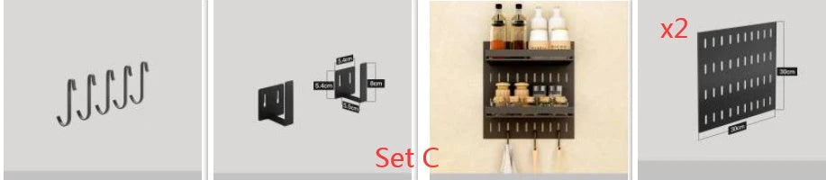 Stainless steel kitchen wall storage rack with hole plate for customisable organisation