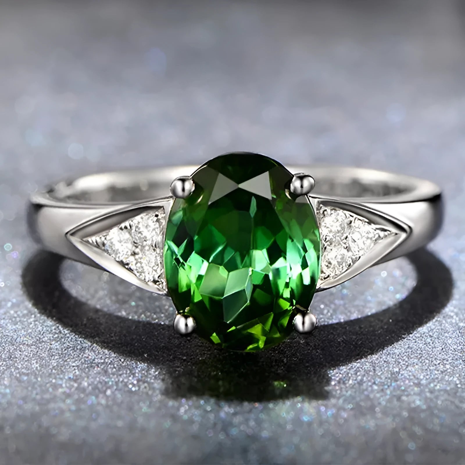A ladies' court style ring with natural zircon inlay forming heart, water drop, and bell patterns on a silver-toned band.