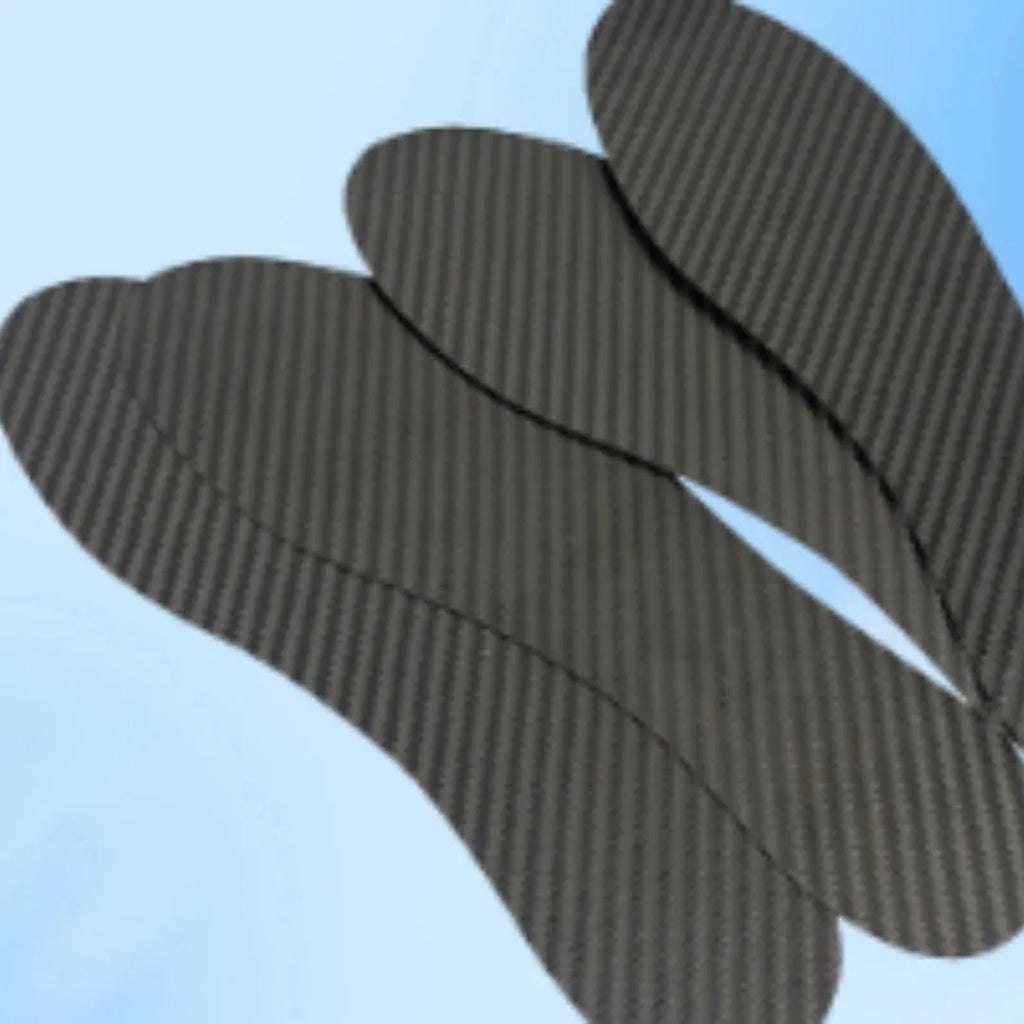 Black 3K carbon fibre running insoles showing full palm construction and thickness options