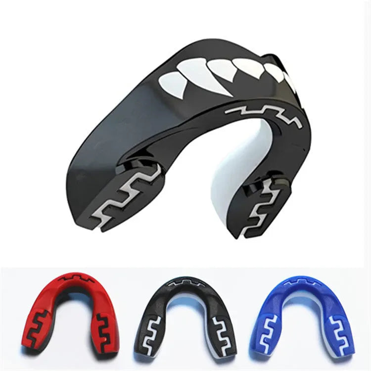Adult boxing sports mouthguard with printed teeth pattern in black and white colour