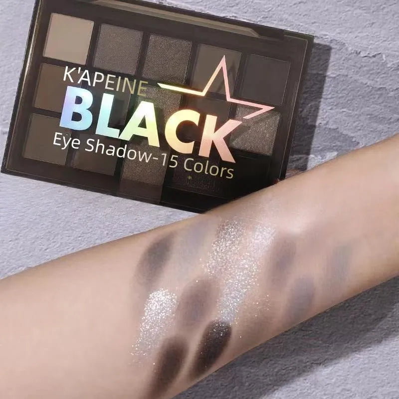 15-colour earth tone eye shadow palette with brown and blue shades for smoky European makeup looks