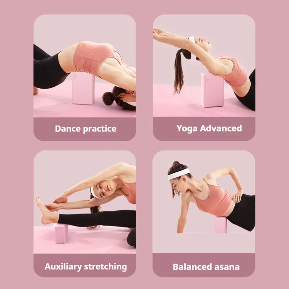 Solid colour EVA foam yoga block showing hexagonal facets with ridges, measuring 23x15x7.6cm
