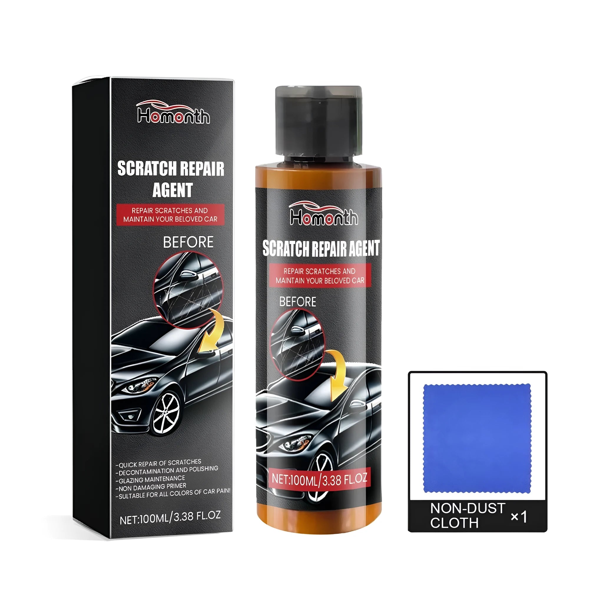 Scratch Repair Agent 100ml bottle and 20x20cm cloth for car paint scratches