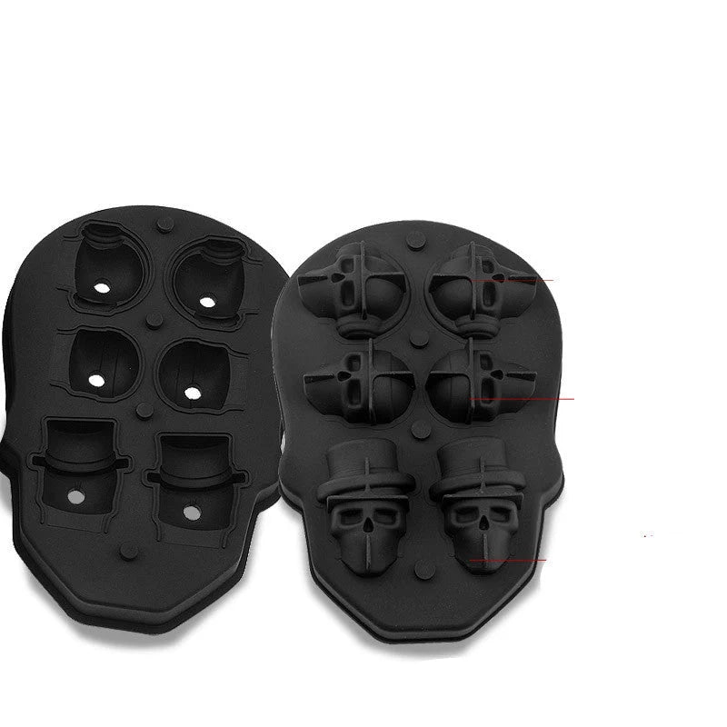 Large square black silicone ice cube mold with detailed skull design for unique beverages