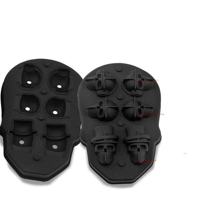 Large square black silicone ice cube mold with detailed skull design for unique beverages